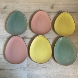 Threshold Egg Shaped Stoneware Plates Set of 6 Pastel Easter Spring Speckled 8"